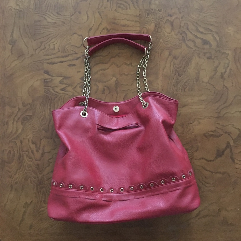 red women’s faux leather bag